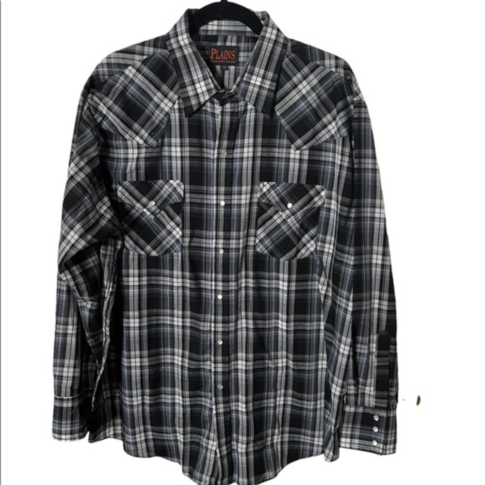 Plains Western Wear Plaid dark blue Pearl snap shirt size extra-large
